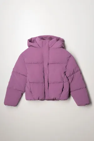 Coated Hooded Puffer Jacket Purple