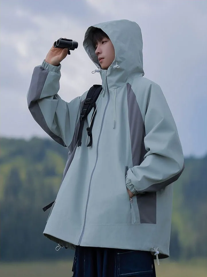 Color-blocked Patchwork Design Raincoat for Men