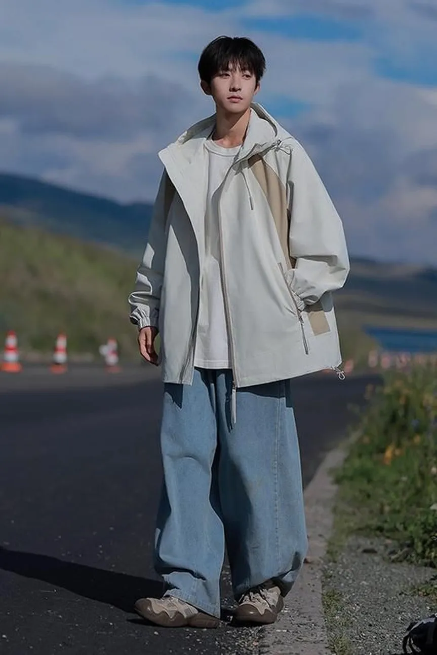 Color-blocked Patchwork Design Raincoat for Men