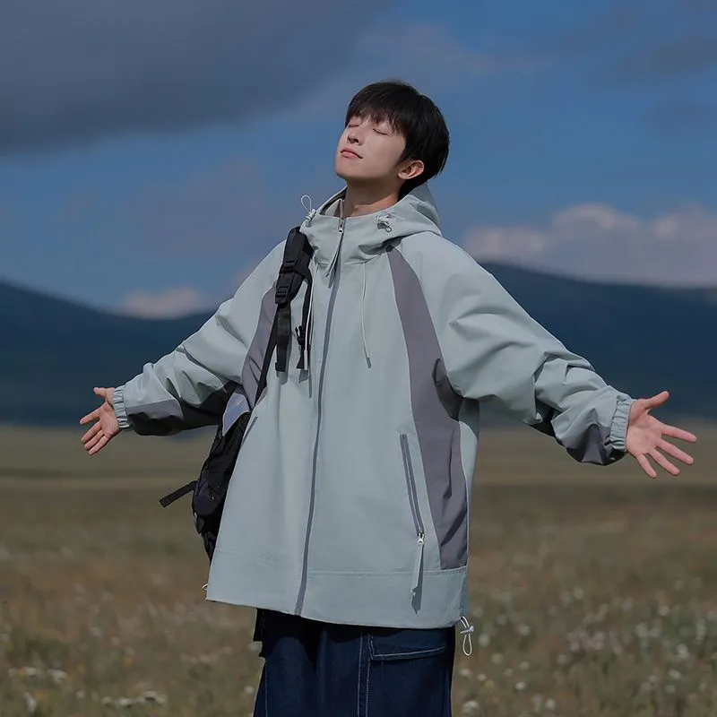 Color-blocked Patchwork Design Raincoat for Men