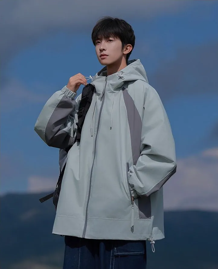 Color-blocked Patchwork Design Raincoat for Men