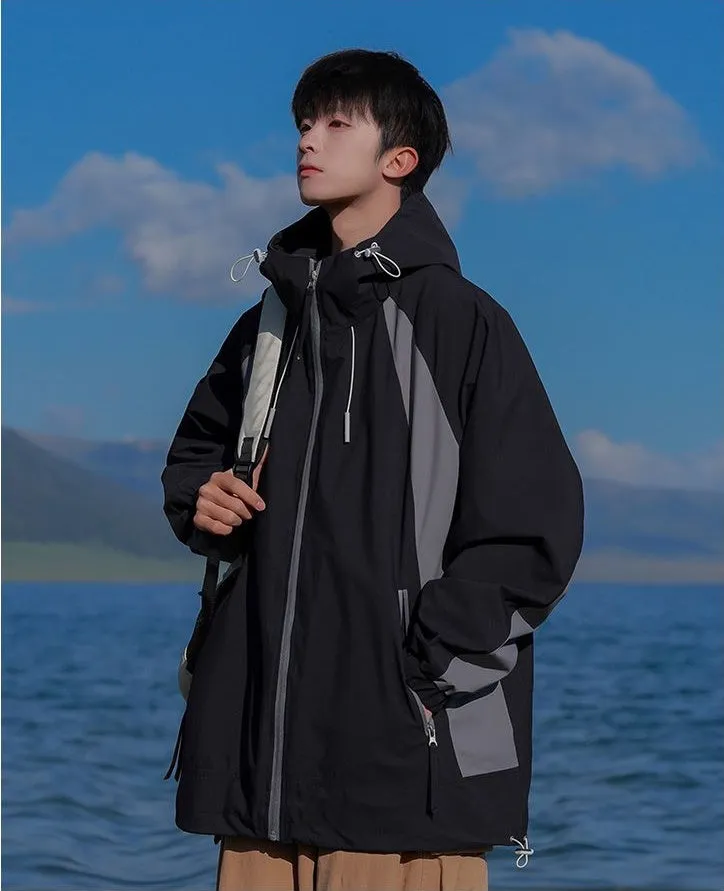 Color-blocked Patchwork Design Raincoat for Men