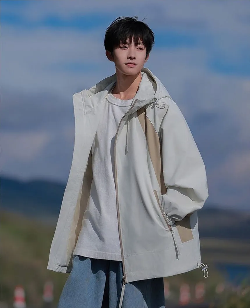 Color-blocked Patchwork Design Raincoat for Men