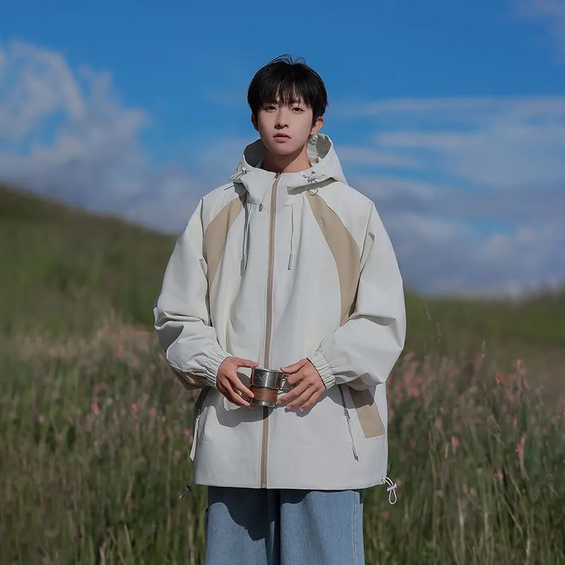 Color-blocked Patchwork Design Raincoat for Men