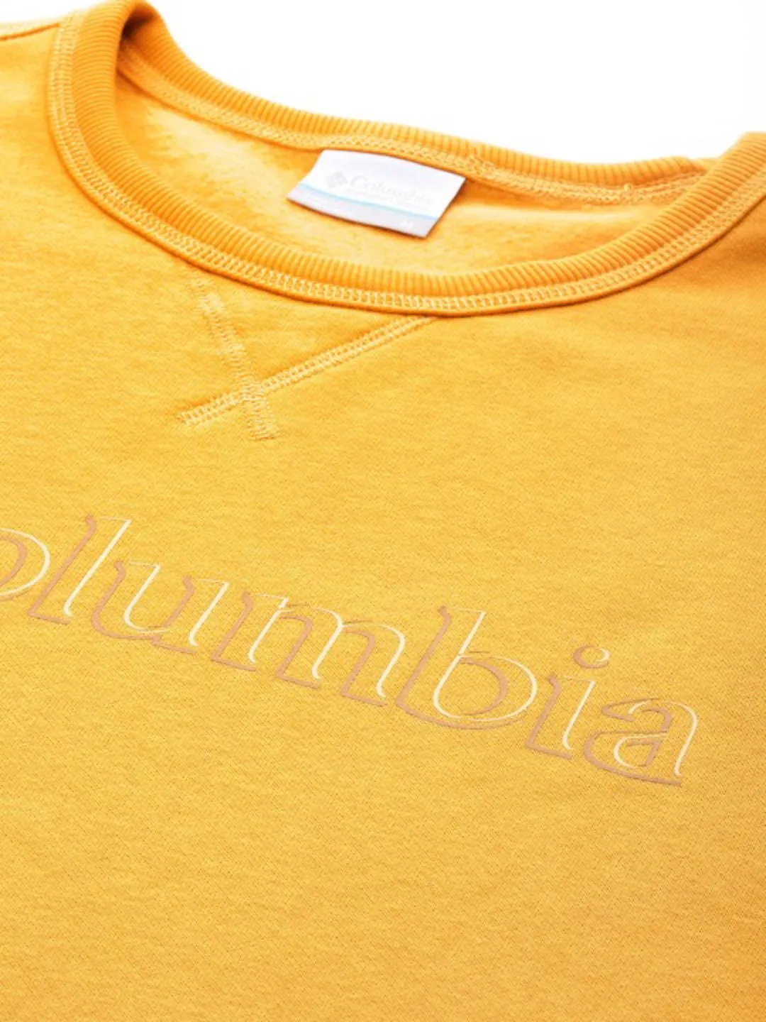 Columbia Men Yellow M Columbia Logo Crew Fleece Top