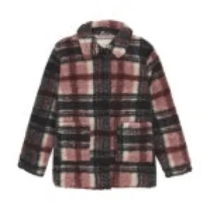 Creamie Mauve Plaid Fuzzy Zip Jacket with Front Pockets
