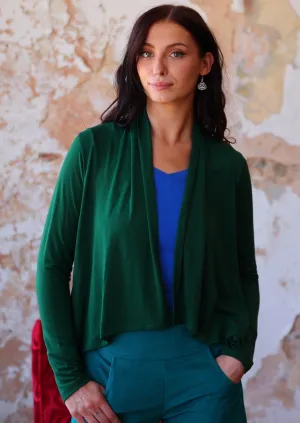 Cropped Waterfall Cardi Dark Forest Green