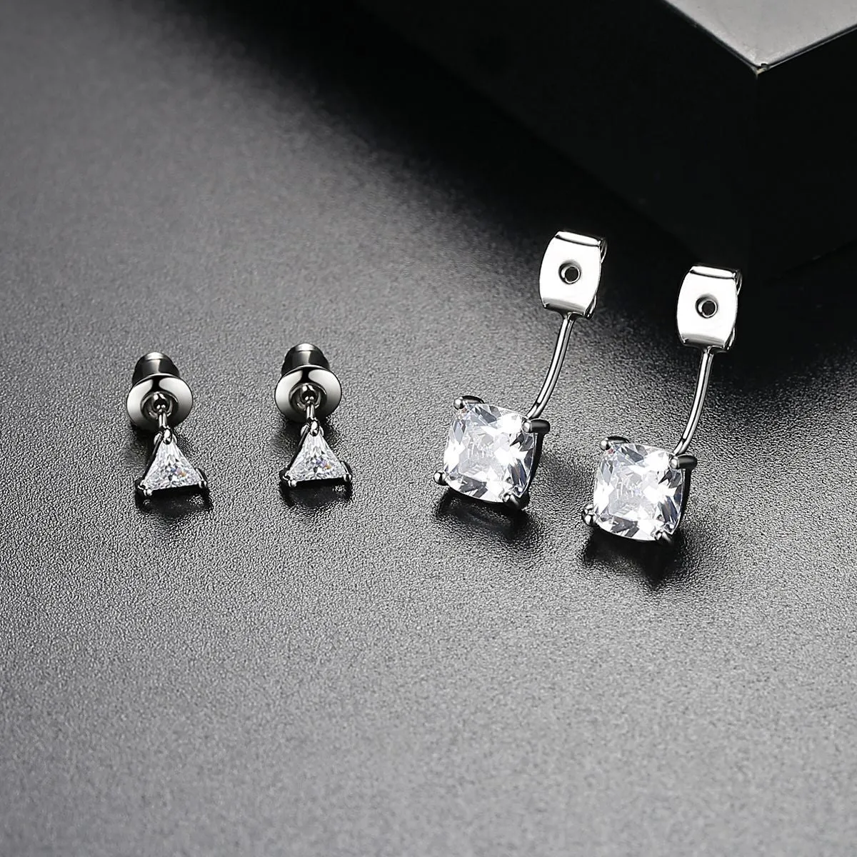 Crystal & Silver-Plated Triangle Ear Jackets