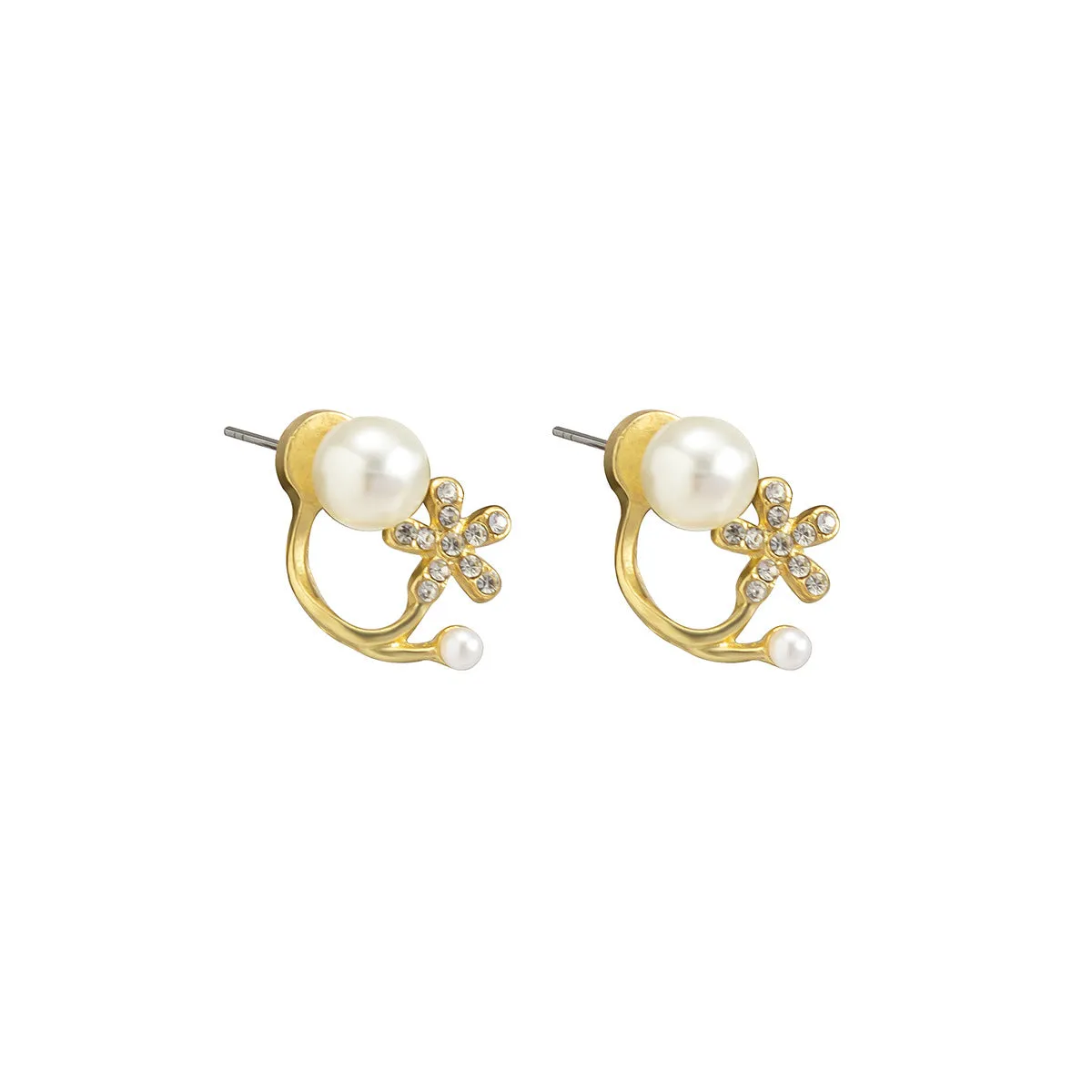 Cubic Zirconia & Pearl Flower Ear Jackets