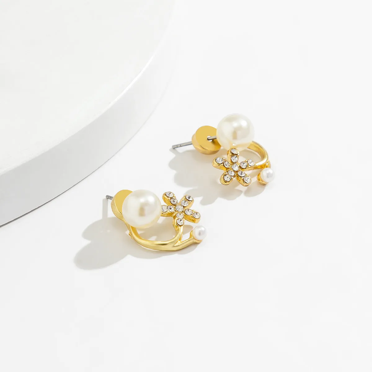 Cubic Zirconia & Pearl Flower Ear Jackets