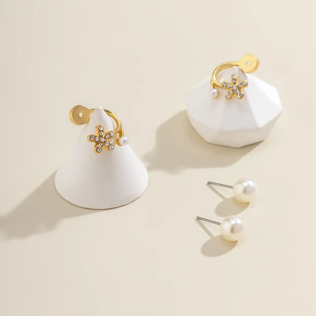 Cubic Zirconia & Pearl Flower Ear Jackets
