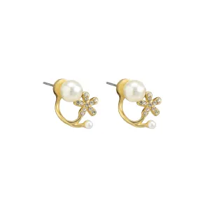 Cubic Zirconia & Pearl Flower Ear Jackets