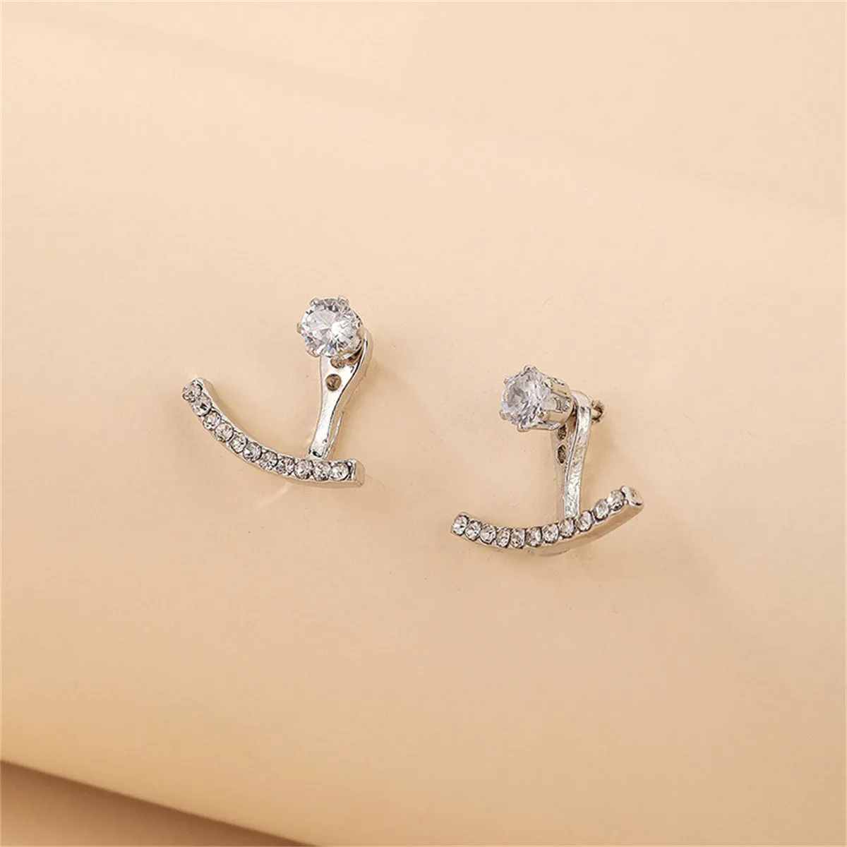 Cubic Zirconia & Silver-Plated T-Shaped Ear Jackets