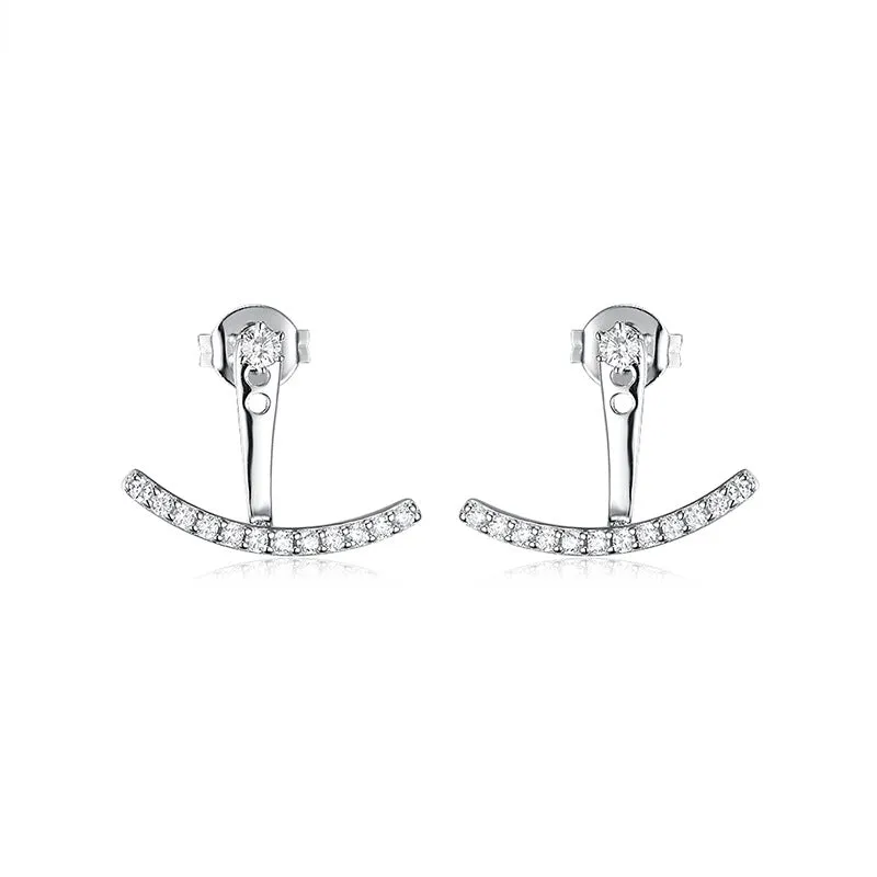 Cubic Zirconia & Silver-Plated T-Shaped Ear Jackets