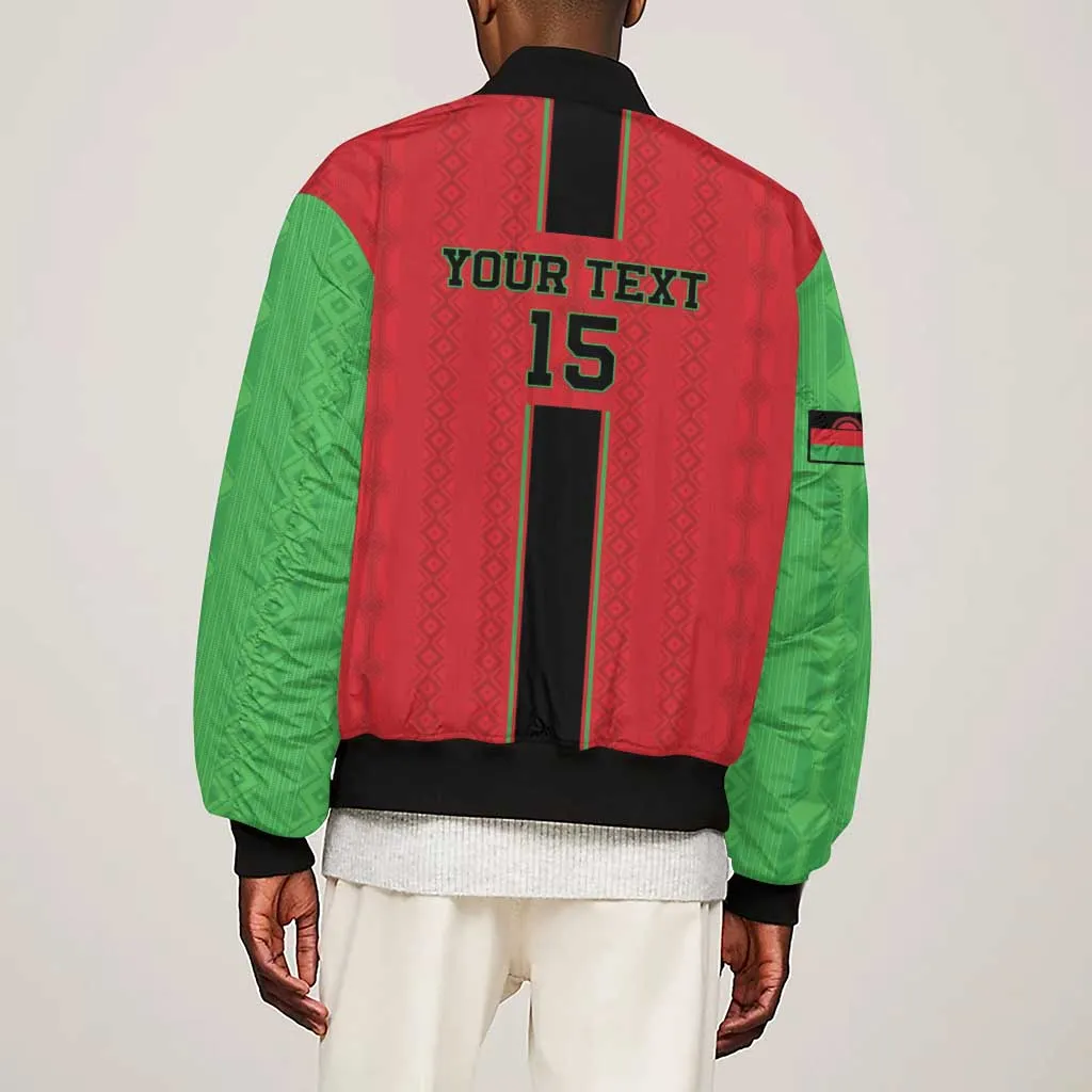 Custom Afro Malawi Football Sleeve Zip Bomber Jacket Go Champions - African Pattern LT15