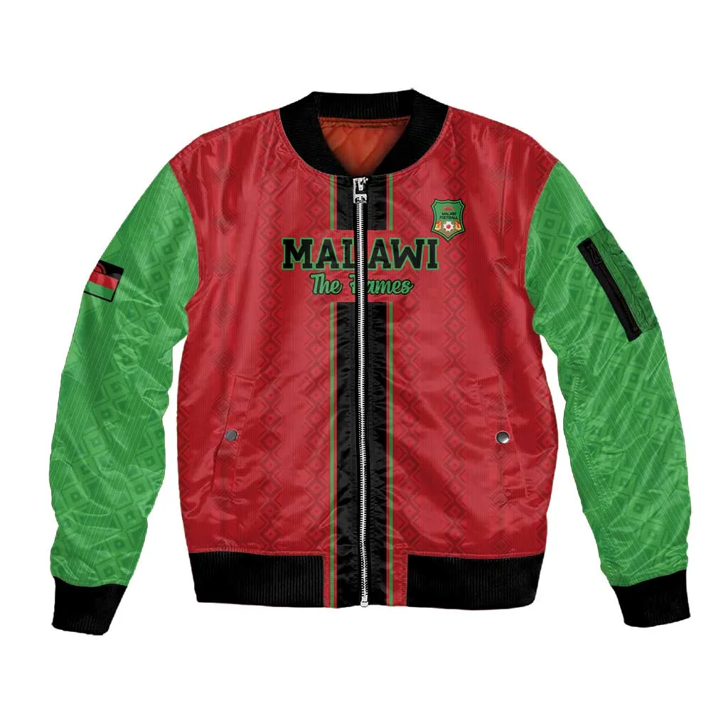 Custom Afro Malawi Football Sleeve Zip Bomber Jacket Go Champions - African Pattern LT15