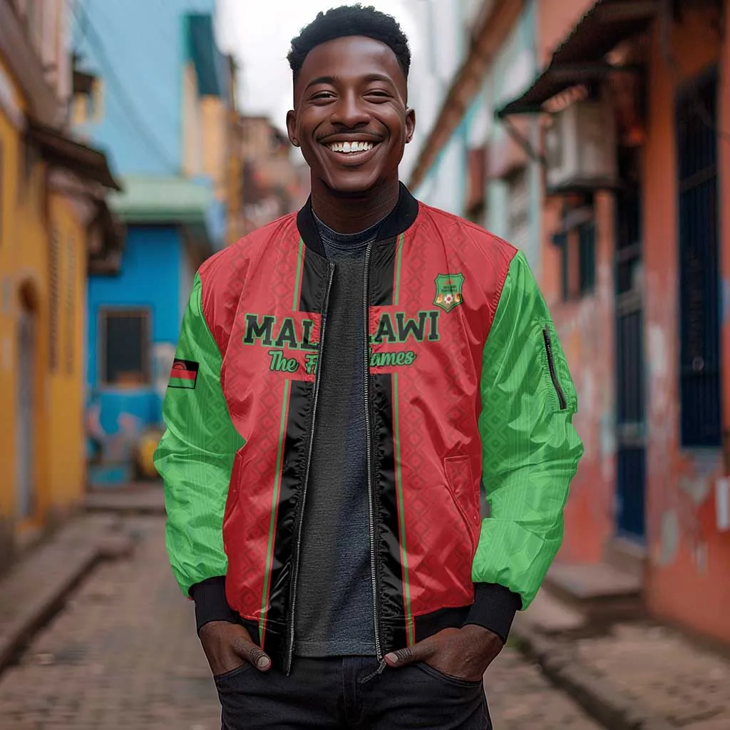 Custom Afro Malawi Football Sleeve Zip Bomber Jacket Go Champions - African Pattern LT15