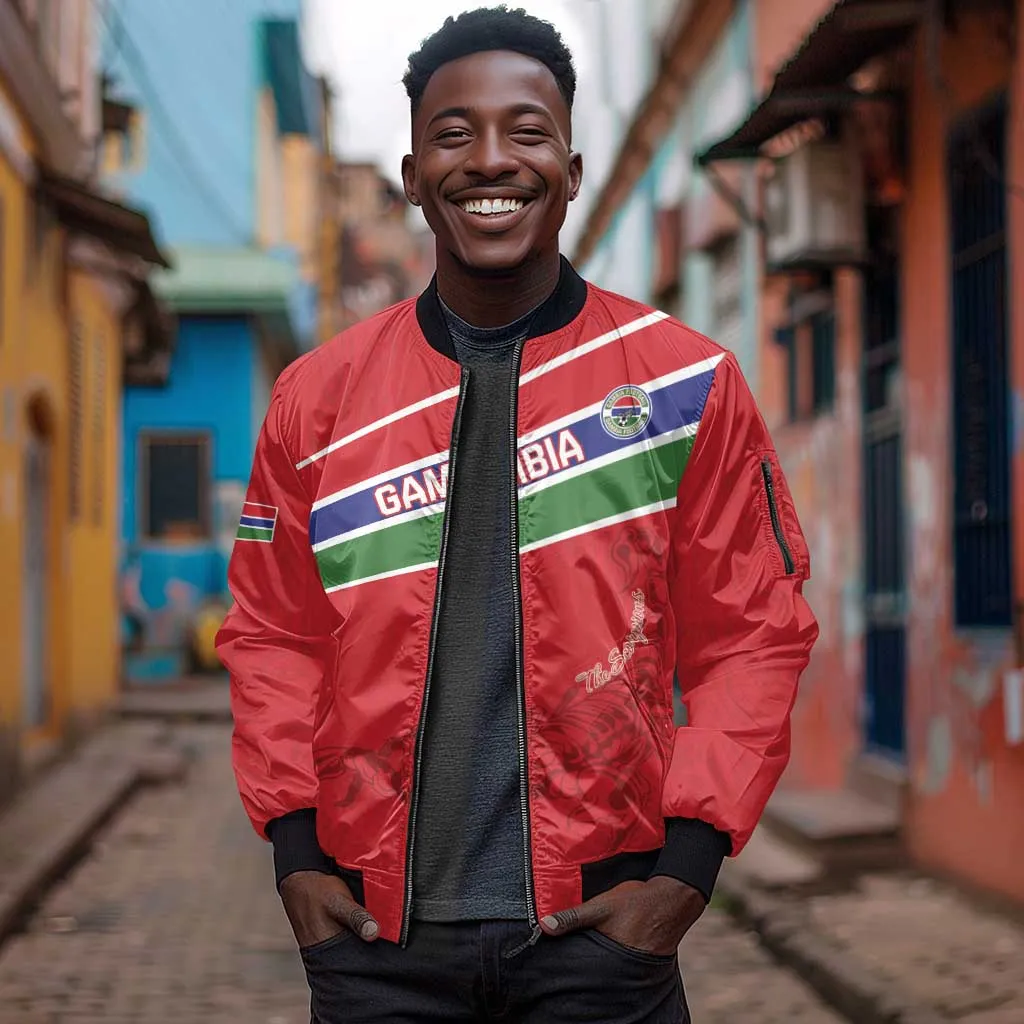 Custom Gambia Football Sleeve Zip Bomber Jacket Scorpions Never Die LT15