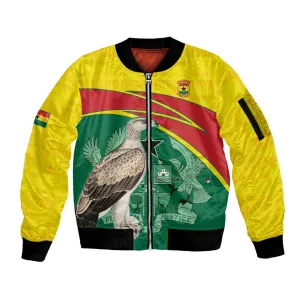 Custom Ghana Black Batters Sleeve Zip Bomber Jacket Ghanaian Tawny Eagle - Cricket Style LT14