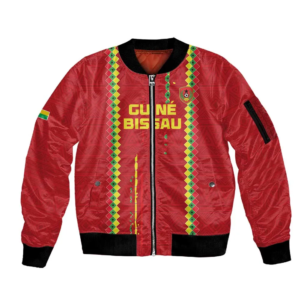 Custom Guinea Bissau Football Sleeve Zip Bomber Jacket Go Djurtus - African Pattern LT15