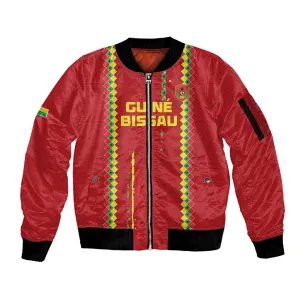 Custom Guinea Bissau Football Sleeve Zip Bomber Jacket Go Djurtus - African Pattern LT15