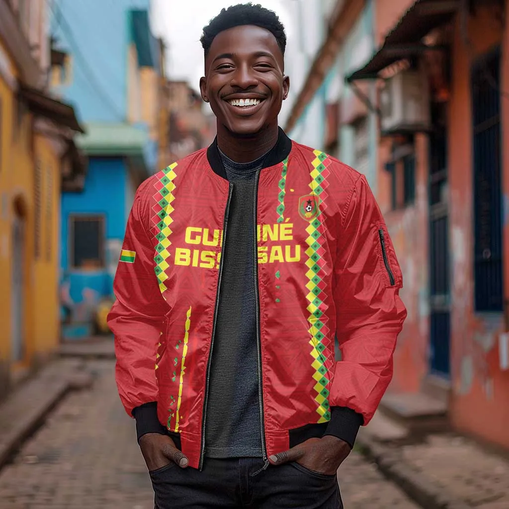 Custom Guinea Bissau Football Sleeve Zip Bomber Jacket Go Djurtus - African Pattern LT15