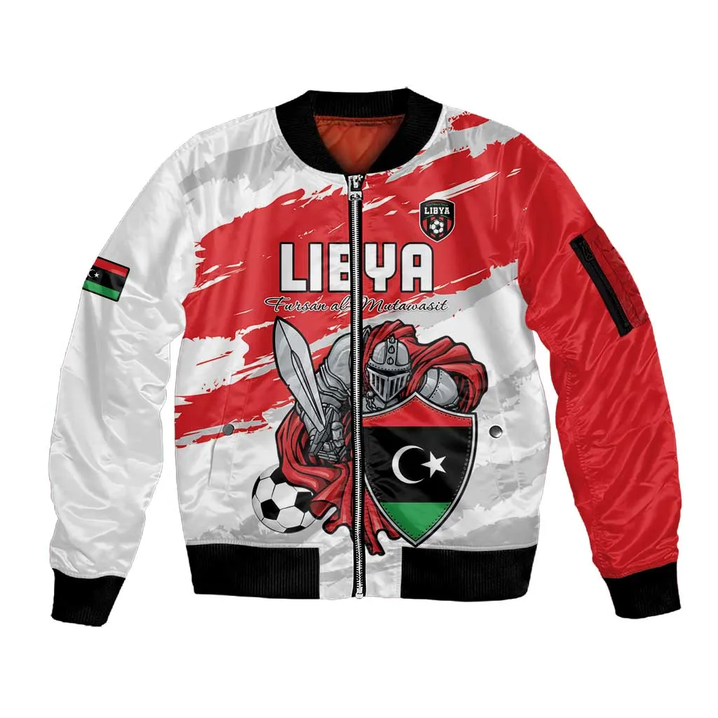 Custom Libya Football Sleeve Zip Bomber Jacket Forza Fursan Al-Mutawasit LT15