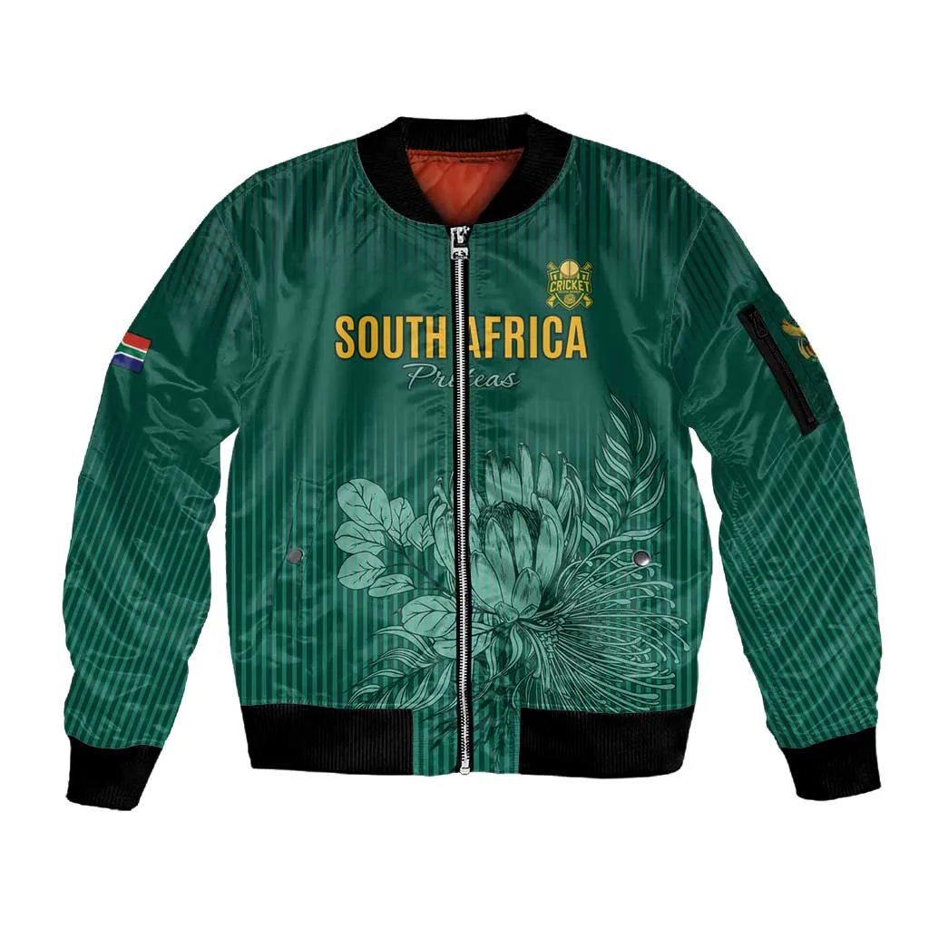 Custom South Africa Cricket Sleeve Zip Bomber Jacket Come On Proteas LT15