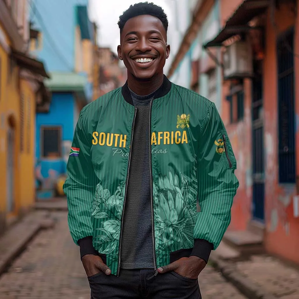 Custom South Africa Cricket Sleeve Zip Bomber Jacket Come On Proteas LT15