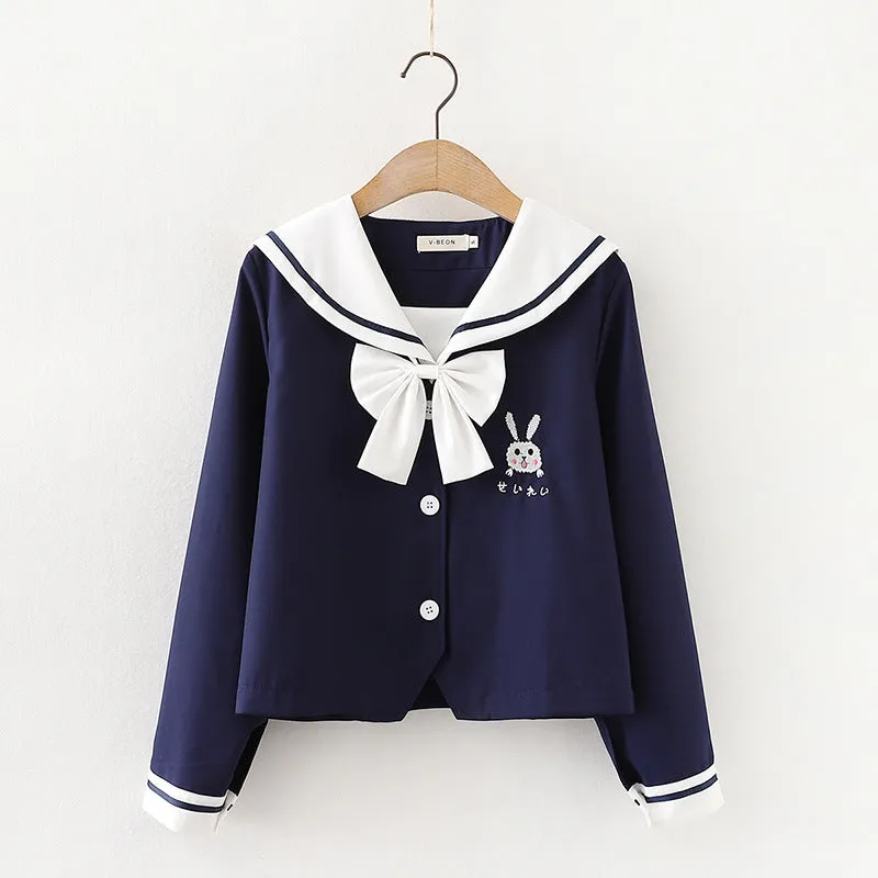 CUTE BUNNY EMBROIDERED BOW TOP/SKIRT UB2787