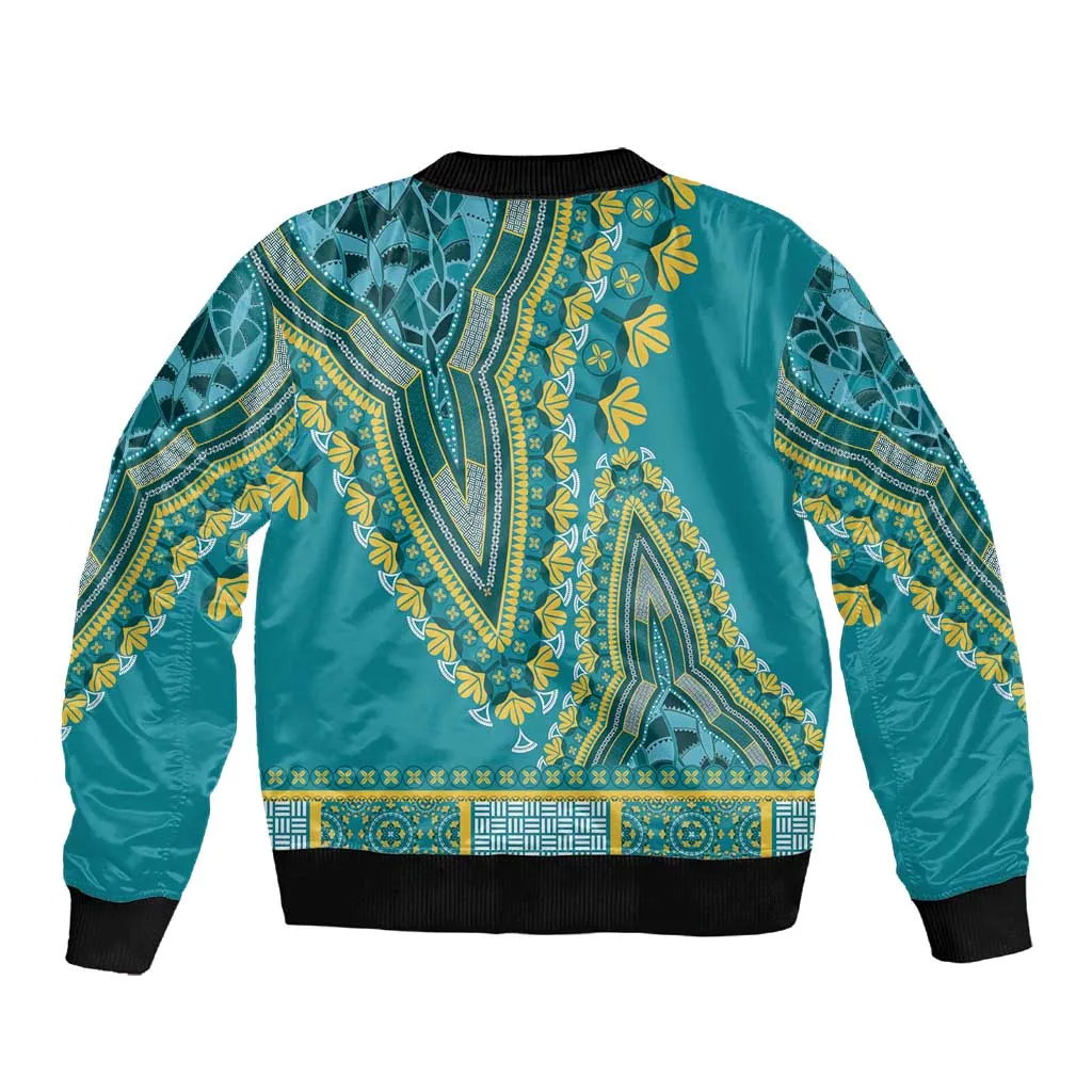Dashiki Sleeve Zip Bomber Jacket Luxury Afro - Teal LT7