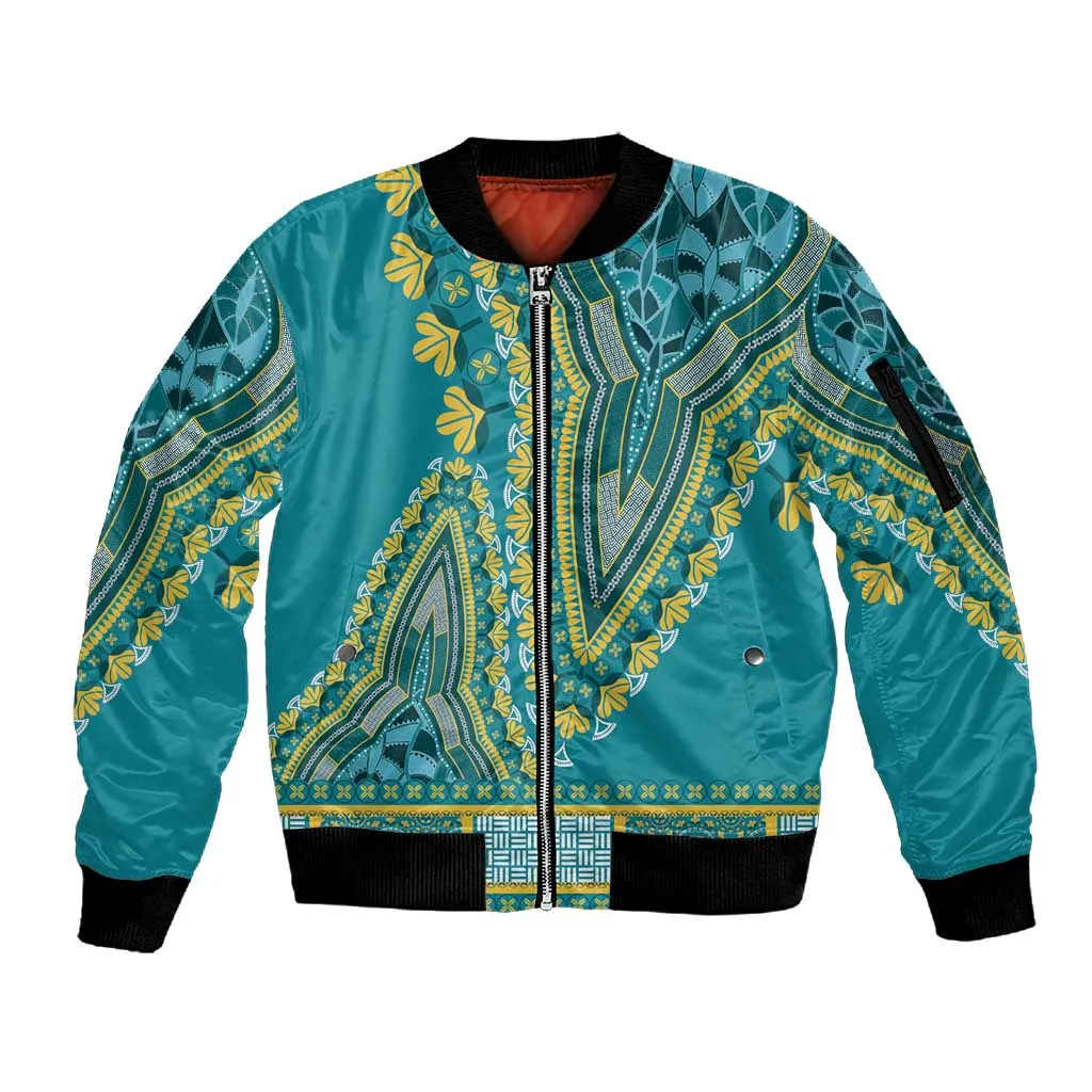 Dashiki Sleeve Zip Bomber Jacket Luxury Afro - Teal LT7