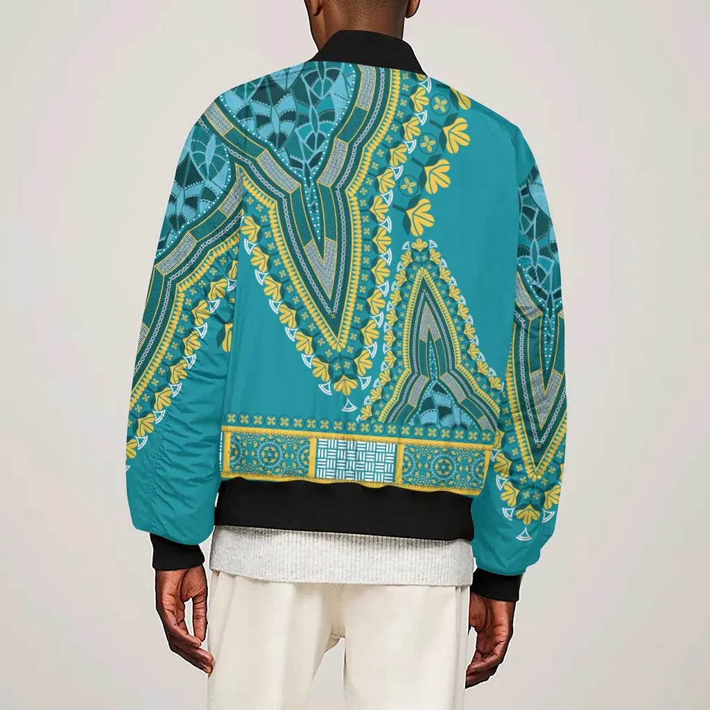 Dashiki Sleeve Zip Bomber Jacket Luxury Afro - Teal LT7