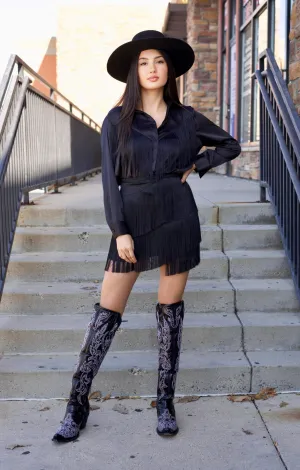 Denise Black Fringe Skirt