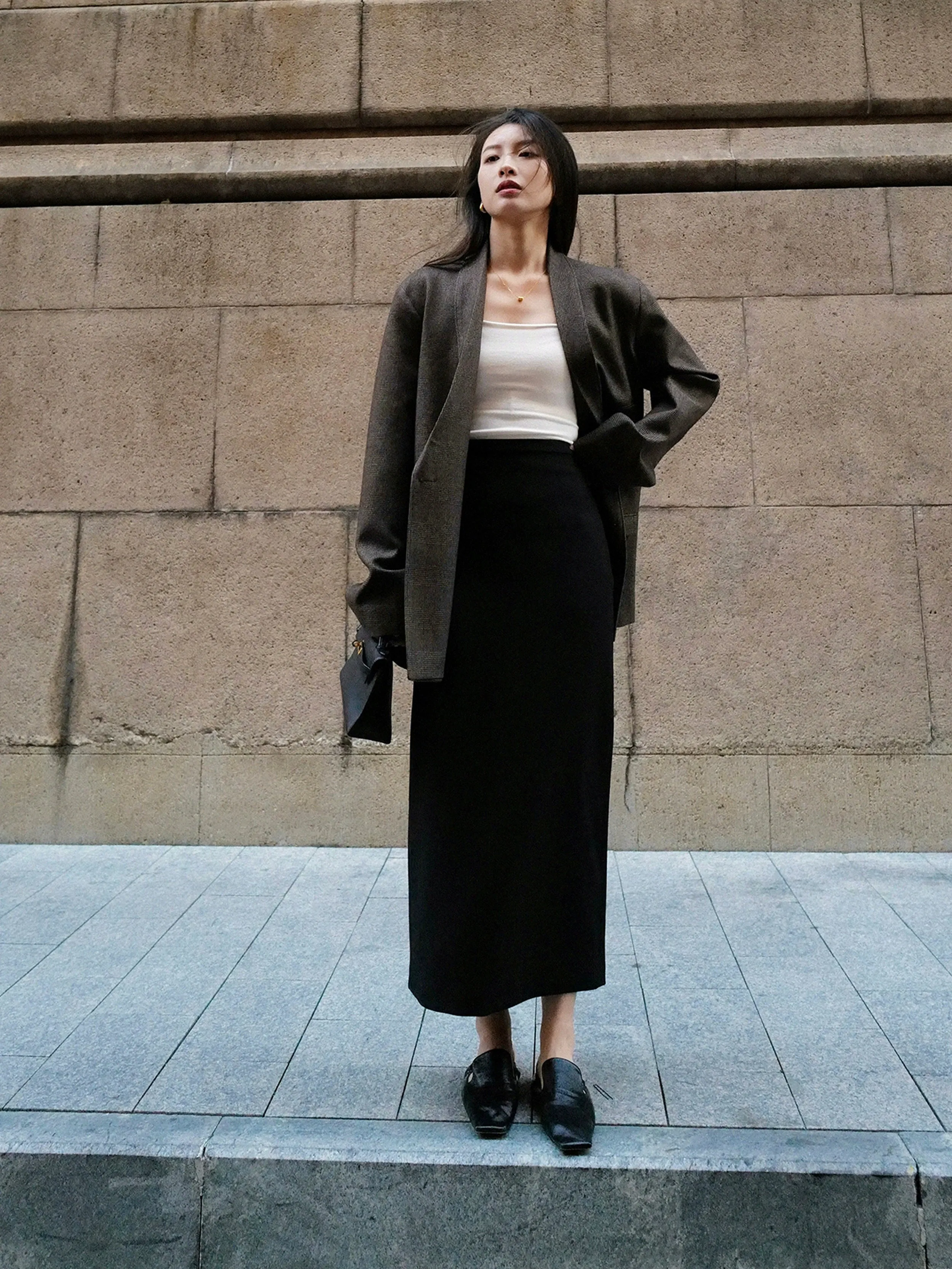 Double-Layered Wool Slim Skirt
