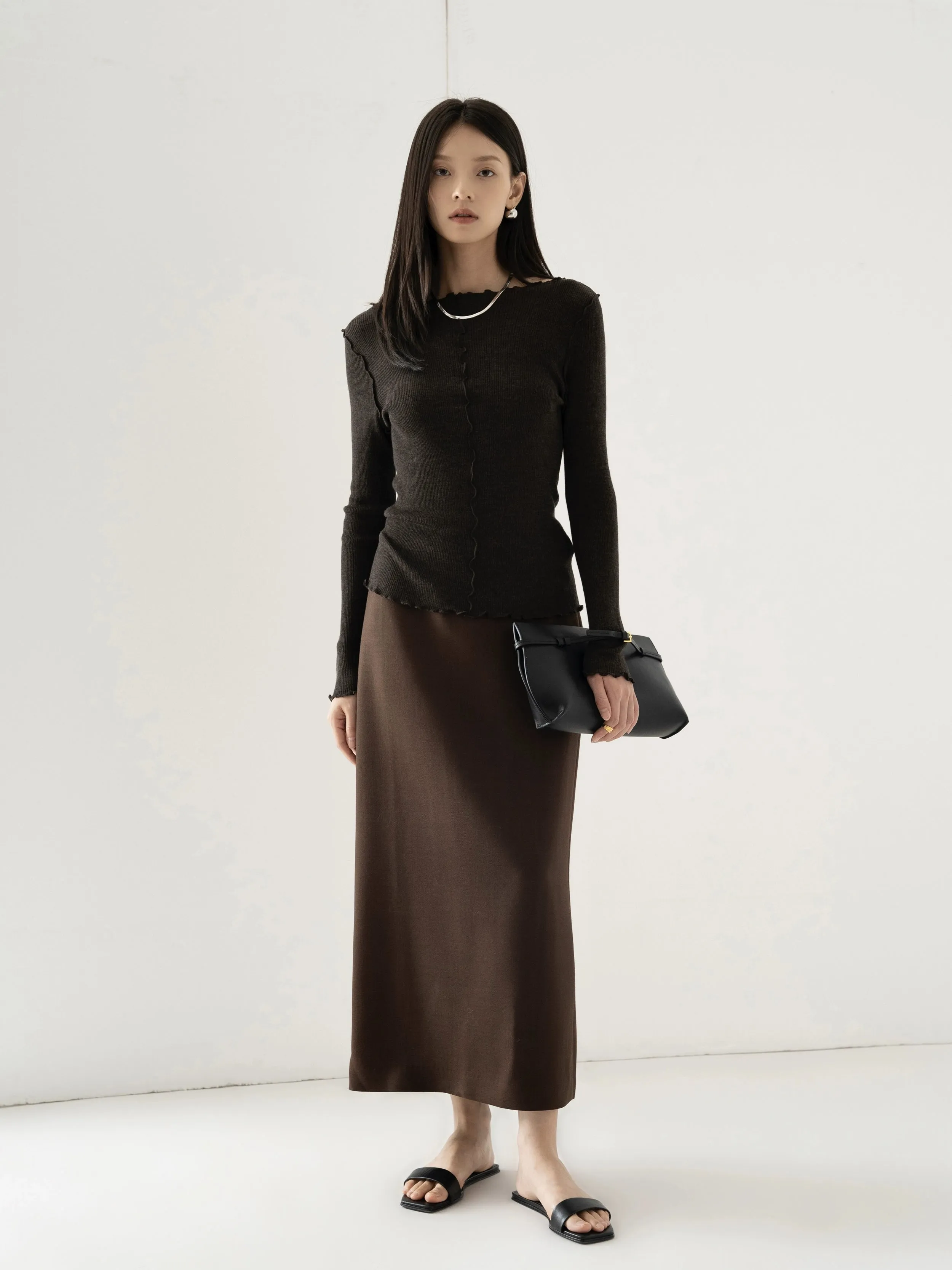 Double-Layered Wool Slim Skirt