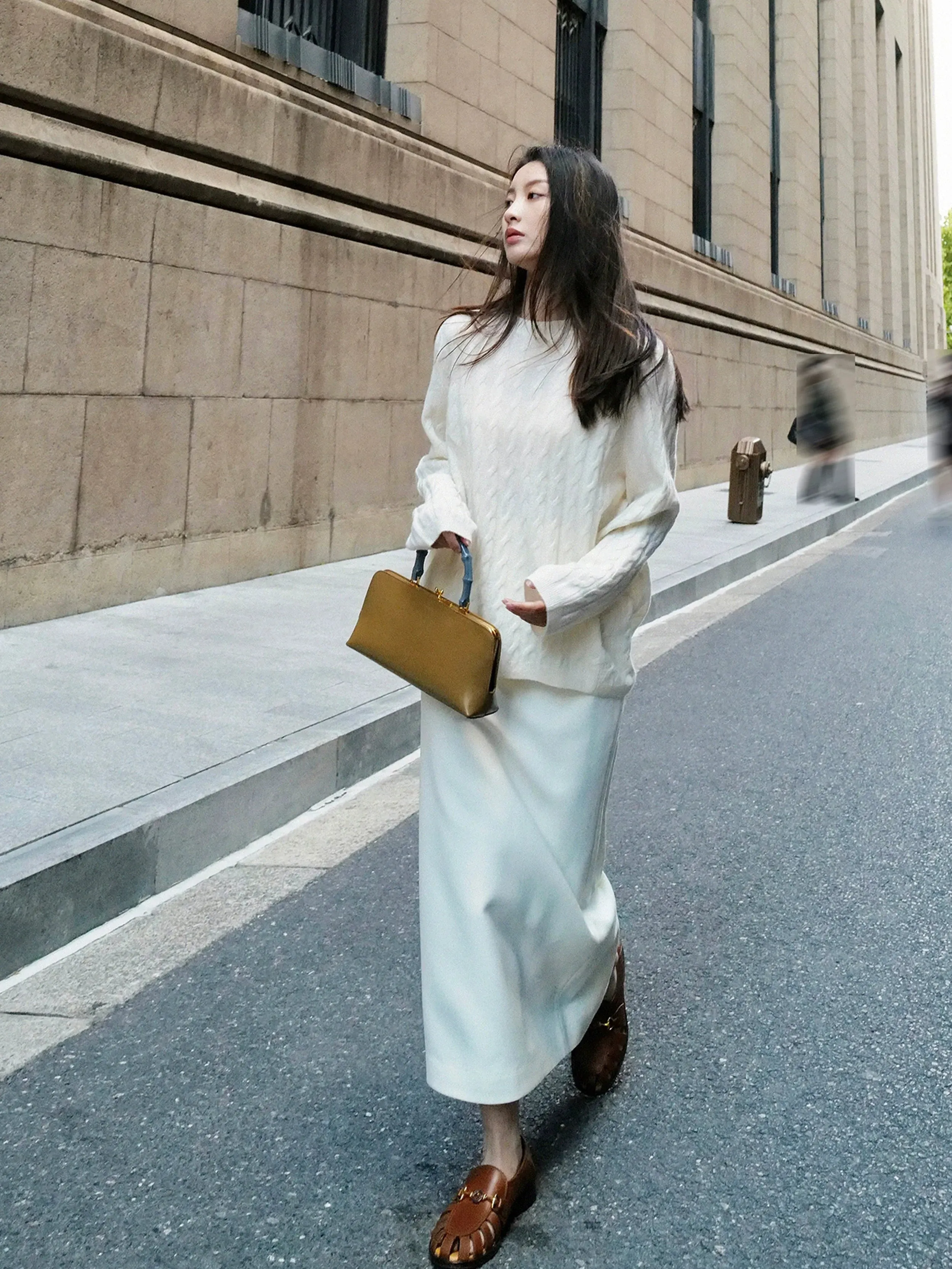 Double-Layered Wool Slim Skirt