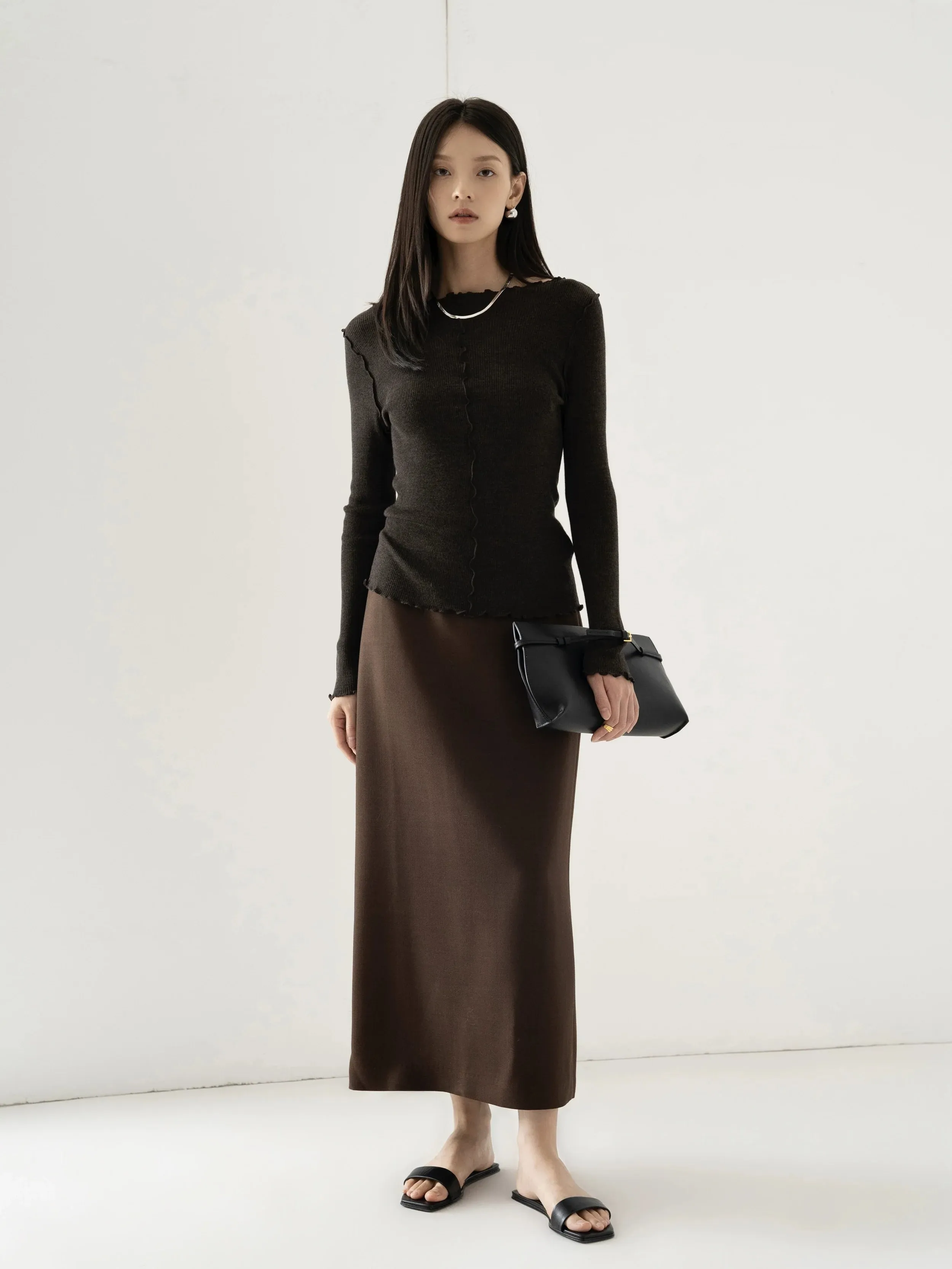 Double-Layered Wool Slim Skirt