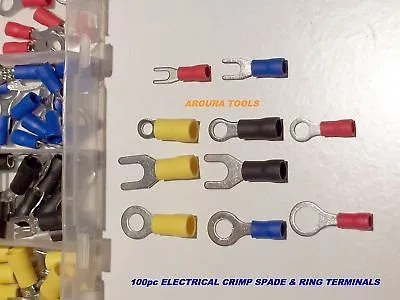 ELECTRICAL CRIMP-ON TERMINALS SPADE & RING, 100 pc kit - NEW