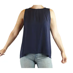Elk dark navy sleeveless silk feel top with lovely back pleating size 8