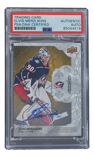 Elvis Merzlinkins Signed 2019/20 Upper Deck #59 Blue Jackets Hockey Card PSA/DNA