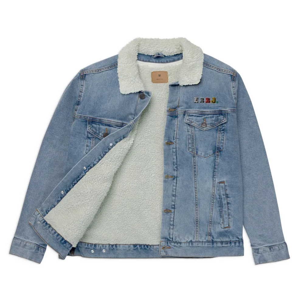 Embroidered ESSJ Colors denim sherpa jacket