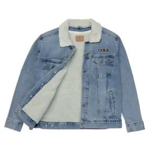 Embroidered ESSJ Colors denim sherpa jacket