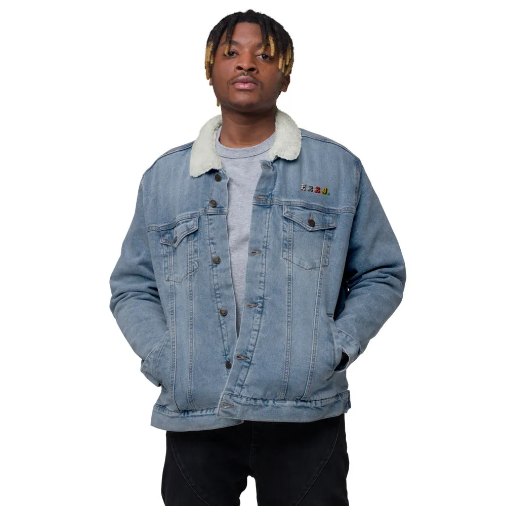 Embroidered ESSJ Colors denim sherpa jacket