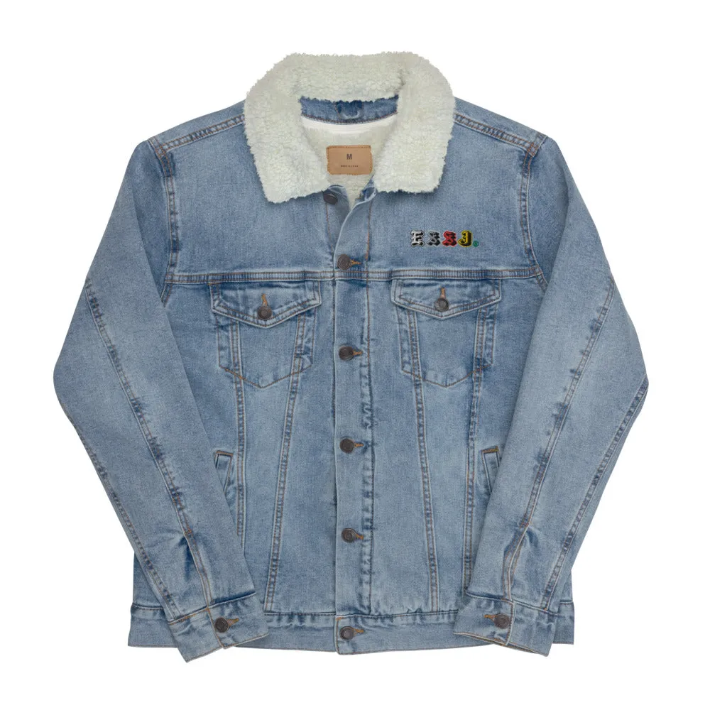 Embroidered ESSJ Colors denim sherpa jacket