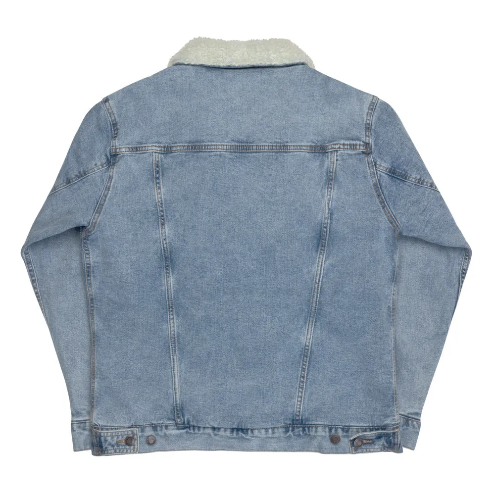 Embroidered ESSJ Colors denim sherpa jacket