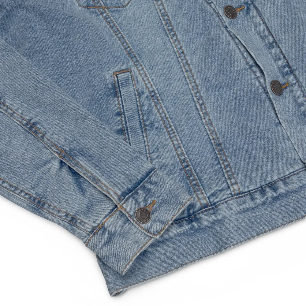 Embroidered ESSJ Colors denim sherpa jacket