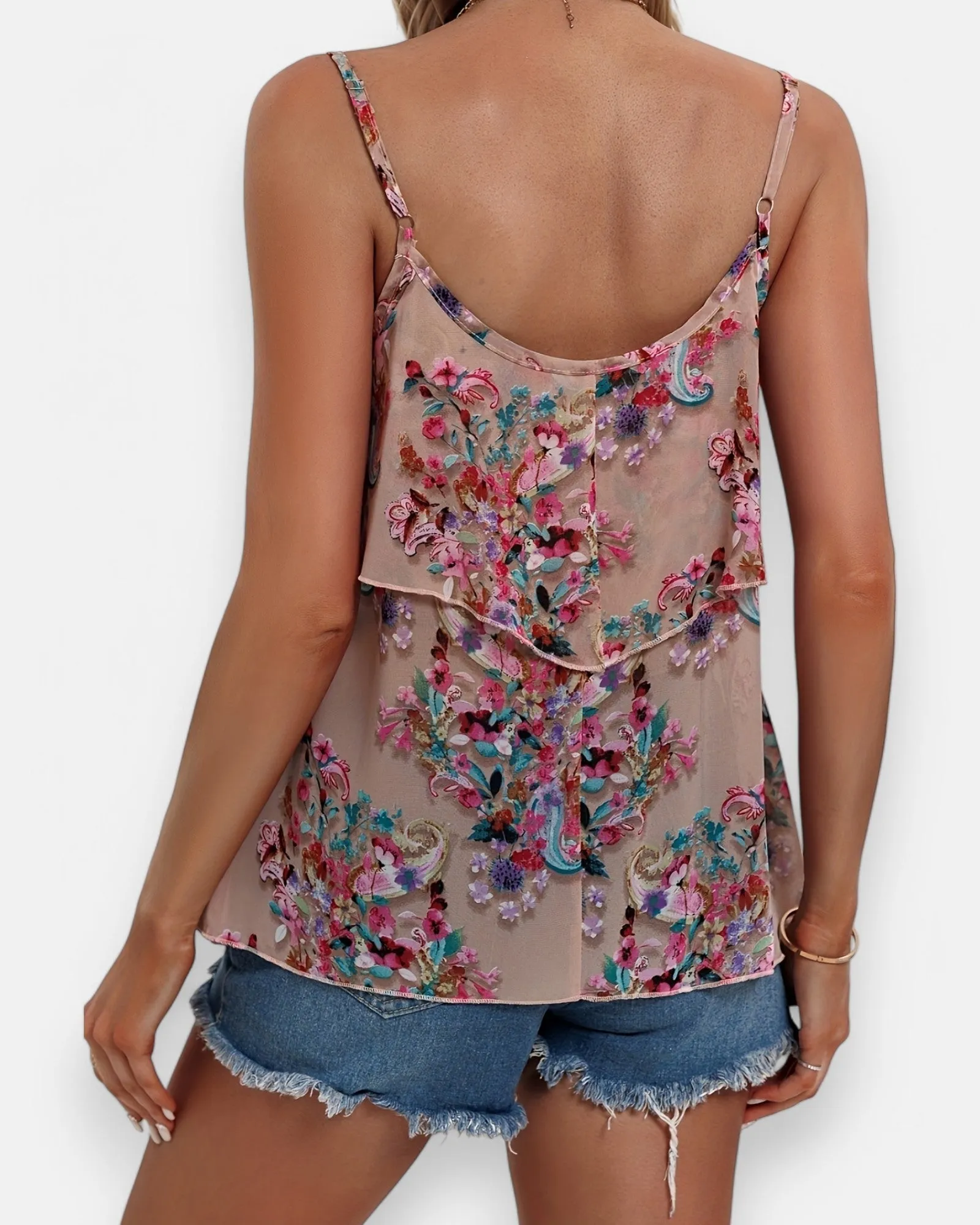 Emily – Boho Floral Layered Hem Cami Top