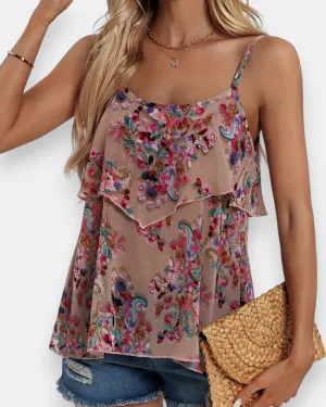Emily – Boho Floral Layered Hem Cami Top