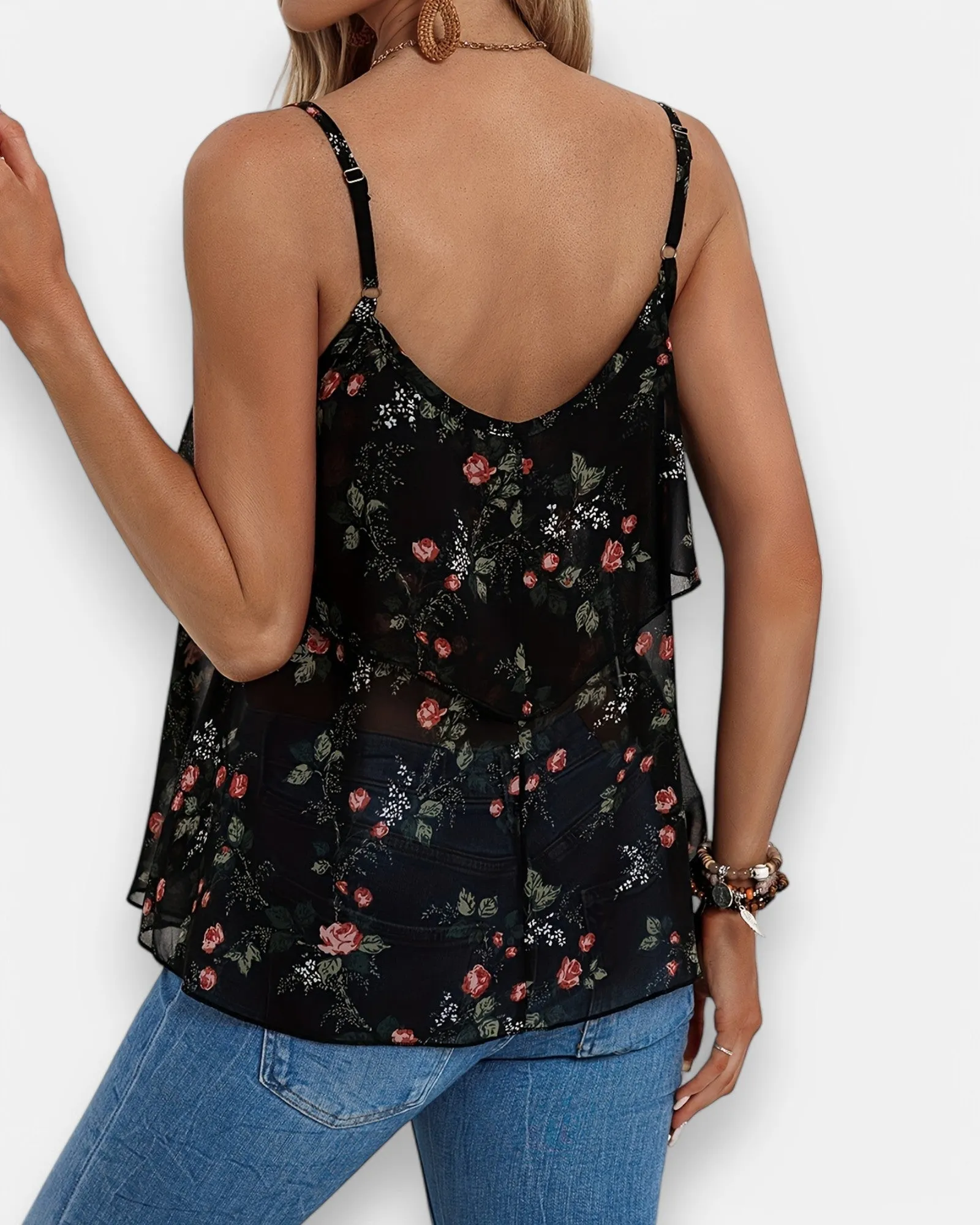 Emily – Boho Floral Layered Hem Cami Top